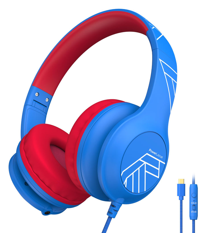 PowerLocus Kinder Kopfhörer mit Kabel, 85/94dB Sichere Lautstärke, mit USB-C Kabel, Hi-Fi Stereo, mi