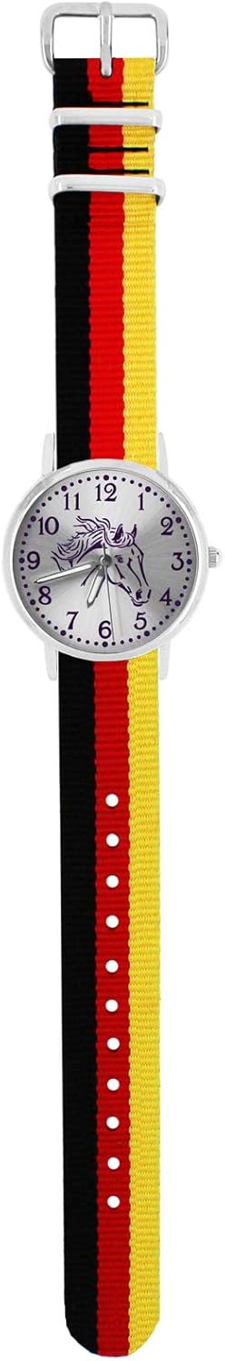 Pacific Time Mädchen Uhr Pferde analog Quarz mit Textil Wechselarmband Deutschland 10300