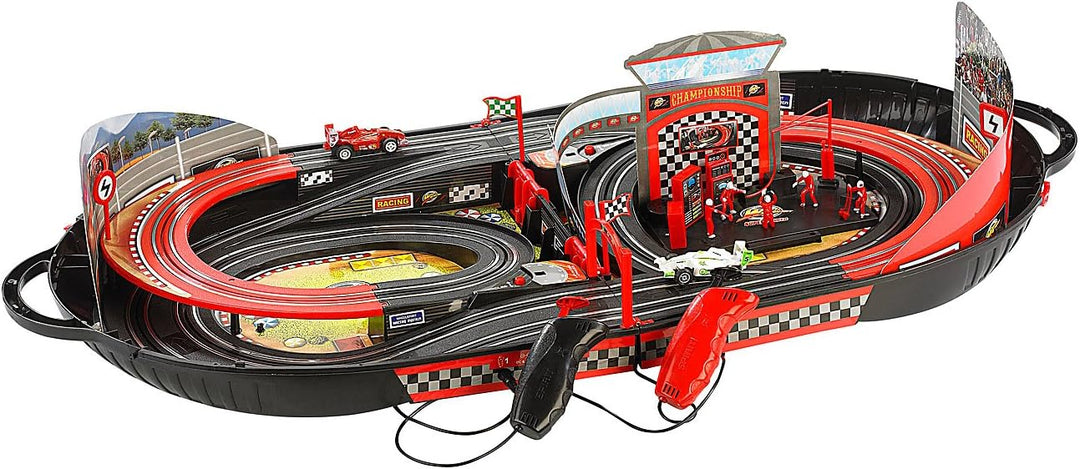 Playtastic Autorennbahn: Portable Rennbahn im Koffer - Komplett-Set mit 2 Autos (Kofferrennbahn, Ren