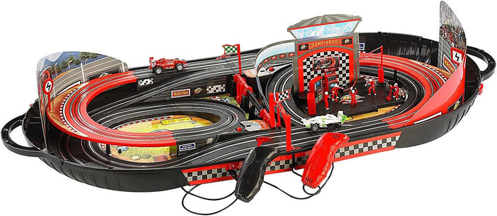 Playtastic Autorennbahn: Portable Rennbahn im Koffer - Komplett-Set mit 2 Autos (Kofferrennbahn, Ren