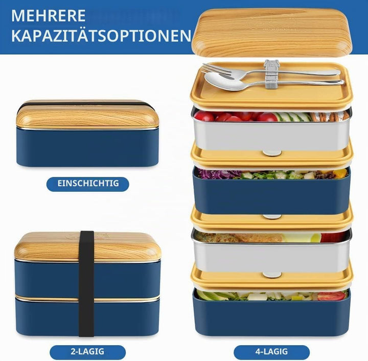 Bento Box, Lunchbox Brotdose mit Fächern 2 Ebenen mit 2 Stück Umweltfreundlichen PP & Edelstahlbehäl
