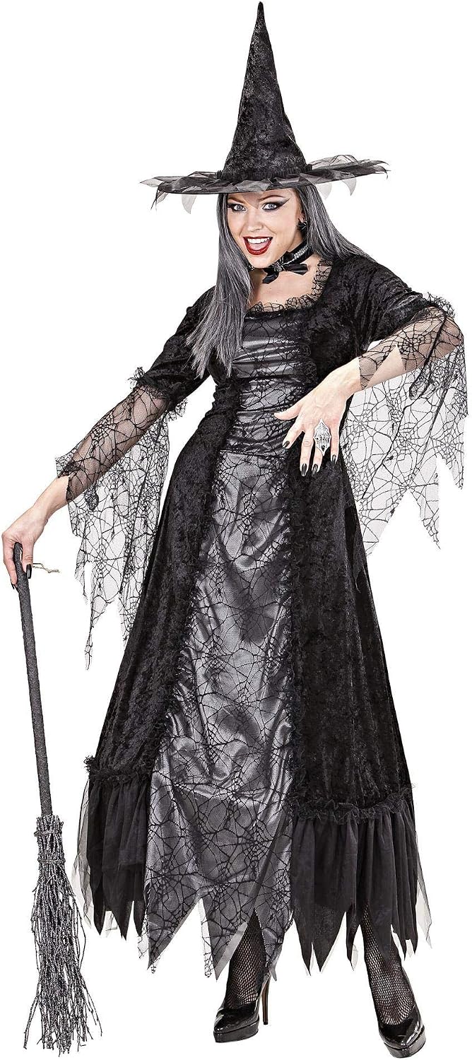 Hexen Kostüm-Set "Spinnenweben-Hexe", incl. Hexenhut in Grösse S = 36/38 zu Halloween, S