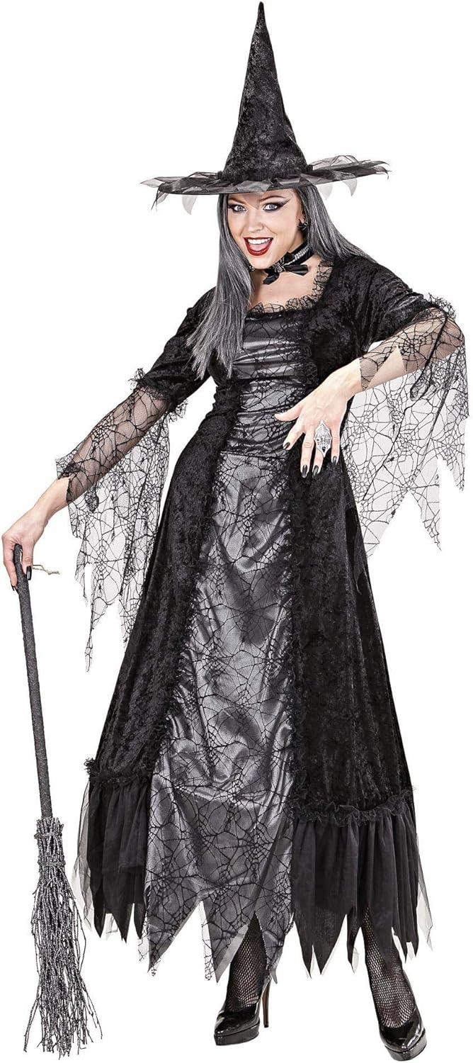 Hexen Kostüm-Set "Spinnenweben-Hexe", incl. Hexenhut in Grösse S = 36/38 zu Halloween, S