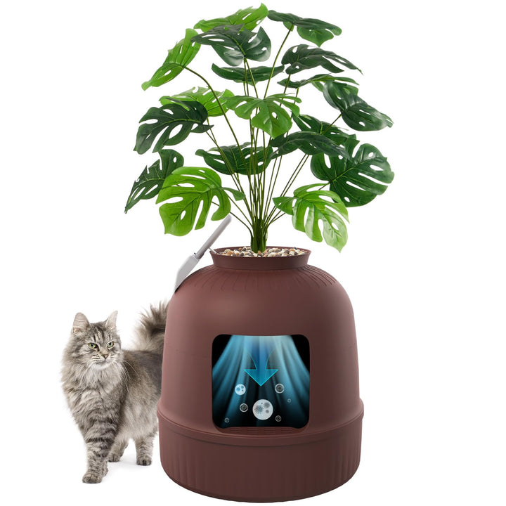 Lifewit Katzenklo mit Kunstpflanze und Schaufel für grosse Katzen, verstecktes Katzenklo mit Geruchs