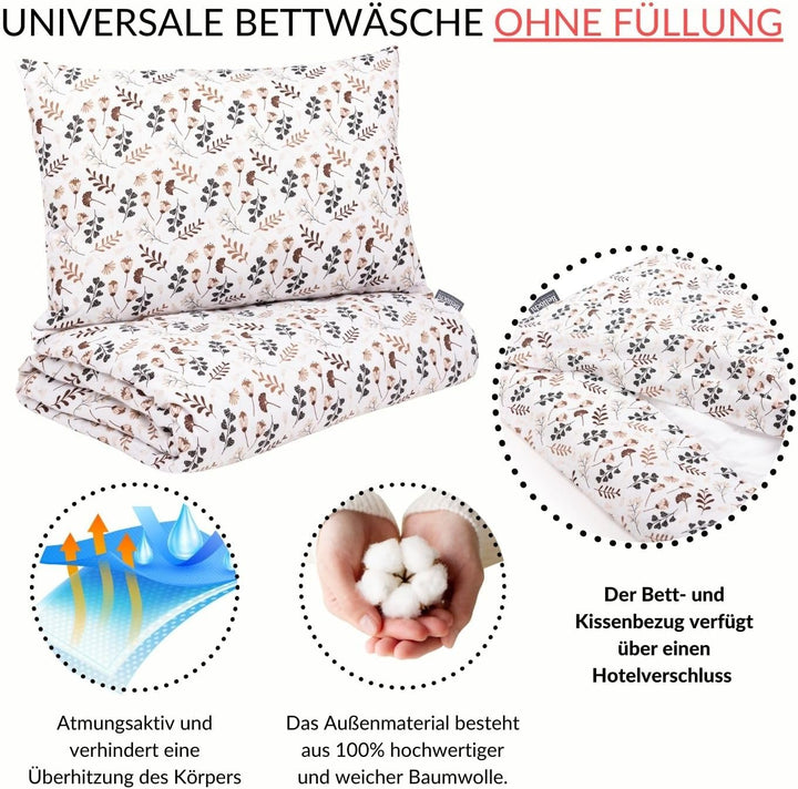 Bellochi Kinderbettwäsche 100x135 aus 100% Baumwolle, Kinderbettdecke 100x135 Set mit Kissen, Kinder