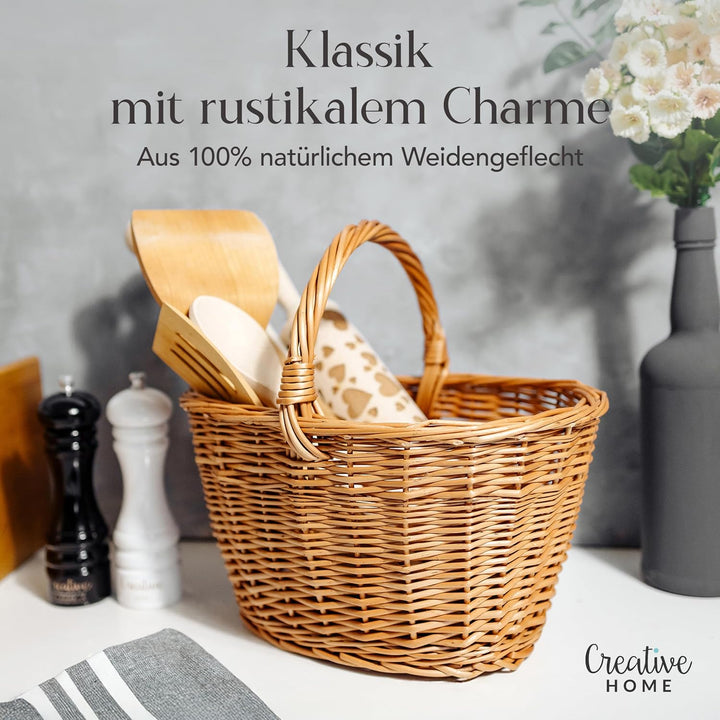 Creative Home Weidenkorb mit Henkel | 32 x 24 x 29 cm (+/- 2 cm) Leicht