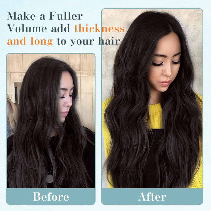 Benehair Clip in Extensions Echthaar, 8 Stück 100% Echtes Haar Extension 75g, Naturschwarz Haarverlä