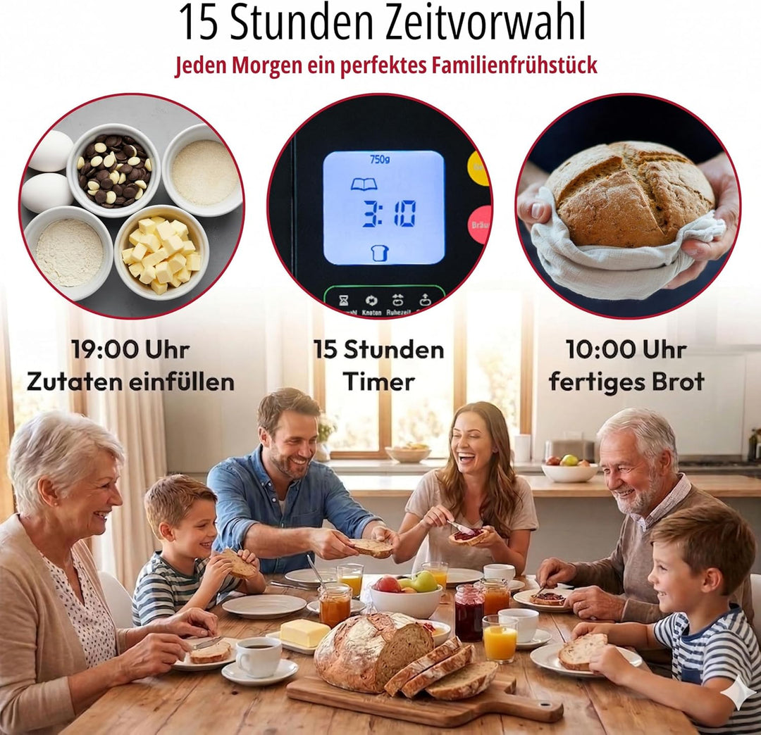 UNOLD Brotbackautomat BackProfi 68476 – Brotbackmaschine mit Nussspender, 18 Programme, Touchscreen,