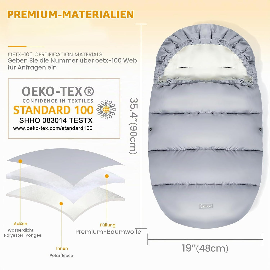Orzbow Fusssack Kinderwagen Winter,Winterfusssack Kinderwagen mit Grosse Kapuze,Warmes Polarfleece-F