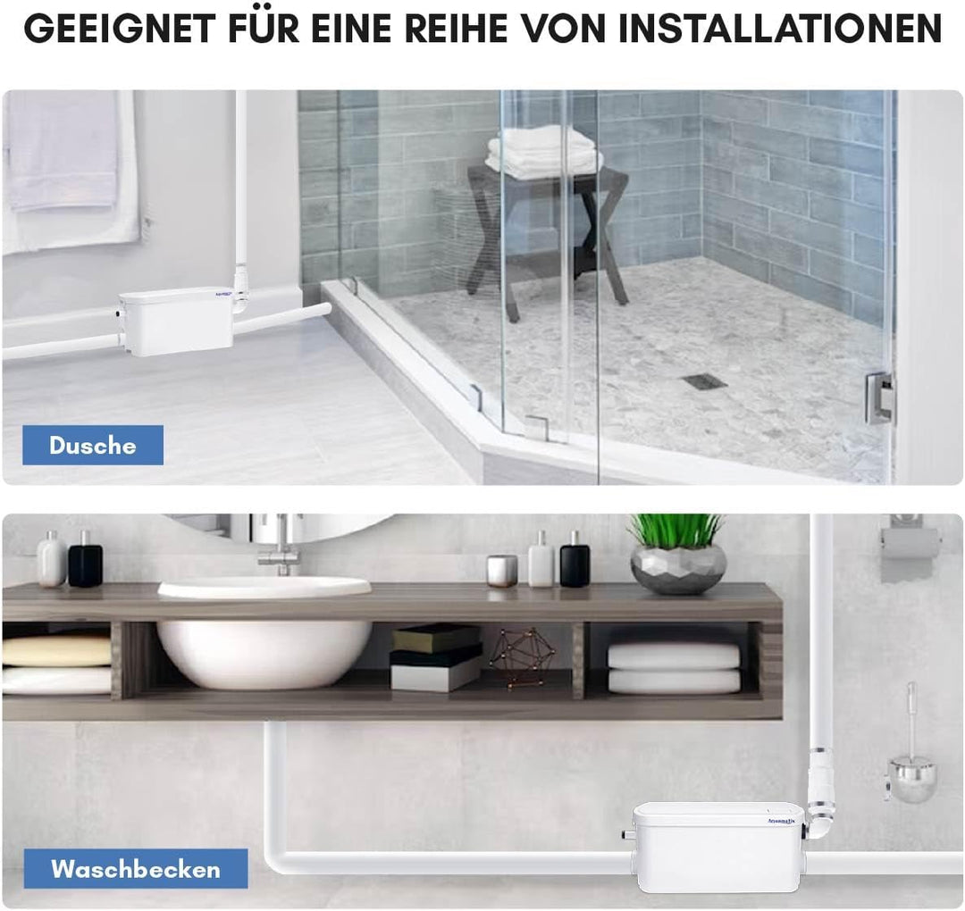 Aquamatix Duschpumpe 250W Hebeanlage Kompakte Abflusspumpe, Abwasserpumpe 8m Vertikale Pumpentfernun