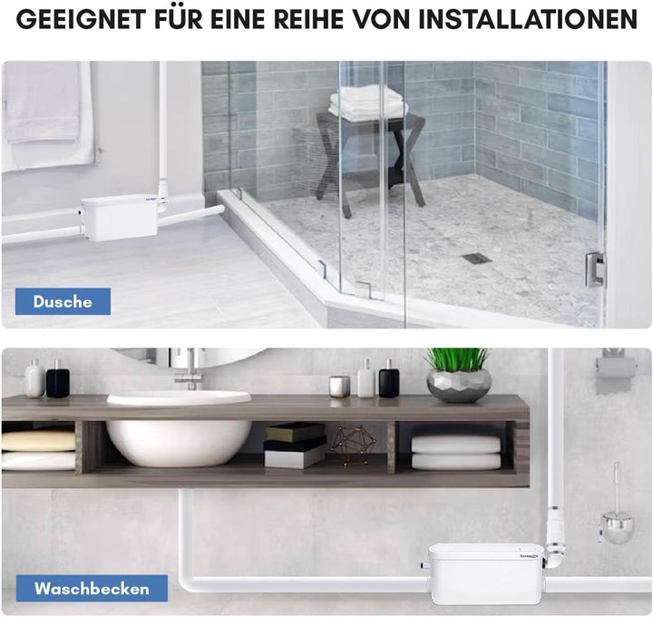 Aquamatix Duschpumpe 250W Hebeanlage Kompakte Abflusspumpe, Abwasserpumpe 8m Vertikale Pumpentfernun