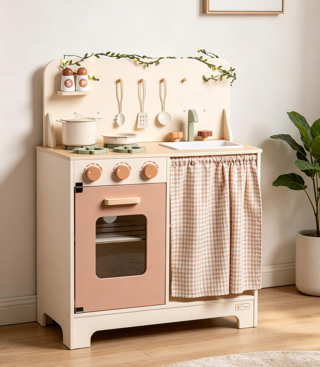 ROBUD Kinderküche Holz Kinder Spielzeug, Spielküche Kinder Küche Zubehör mit Backofen, Schürze, Hand