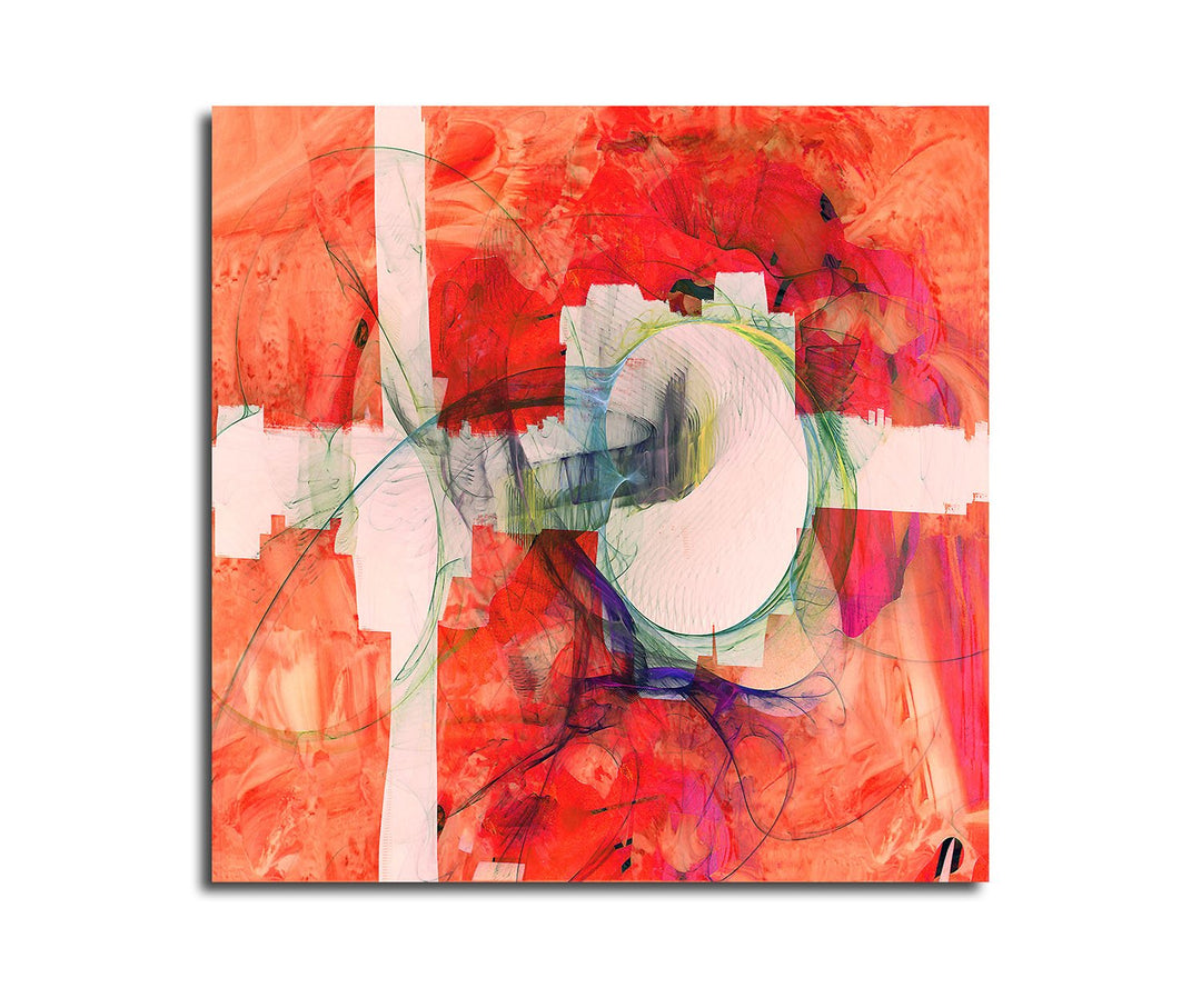 Paul Sinus Art Fremder Moment - Abstrakt377_60x60cm Bild auf Leinwand Abstraktes Wandbild knallig ro