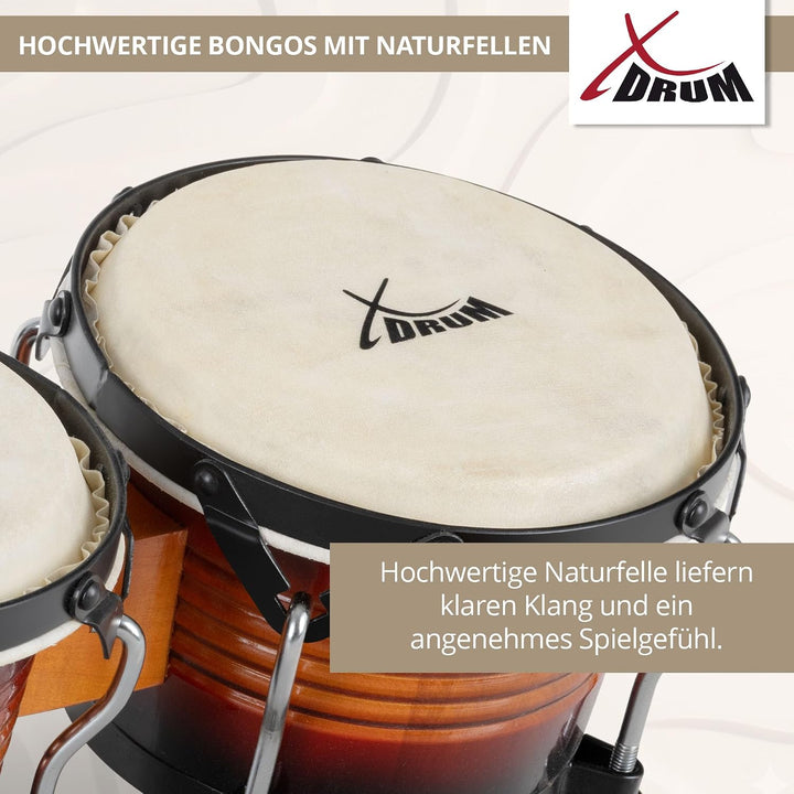 XDrum Bongos Pro Vintage Sunburst - 2 Trommeln mit 6,5" (17 cm) und 7,5" (20 cm) Durchmesser - Bongo