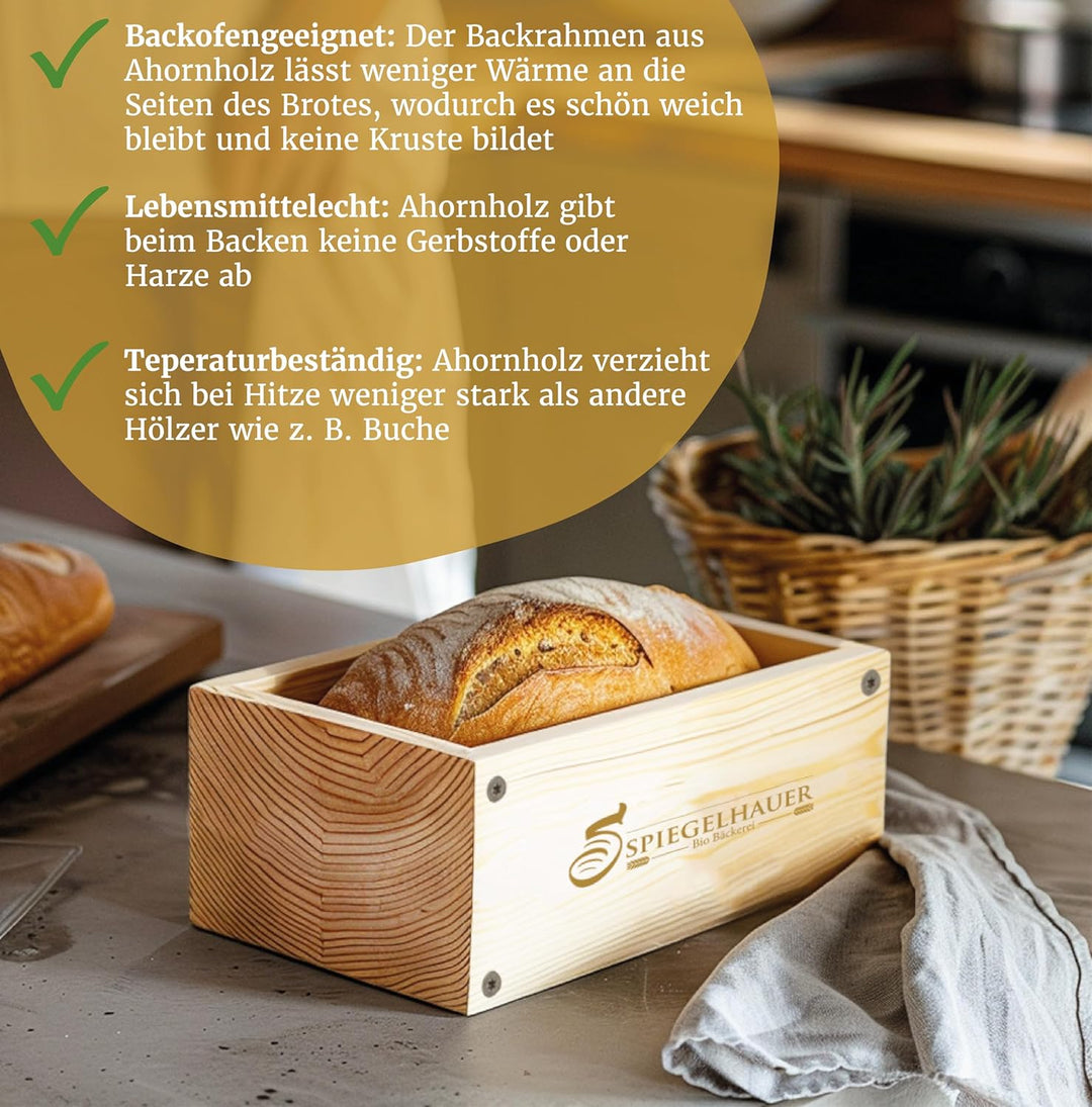 Bäckerei Spiegelhauer Brot Backrahmen Brotbackform Ahornholz Holzbackform für Brot ohne Backpapierei