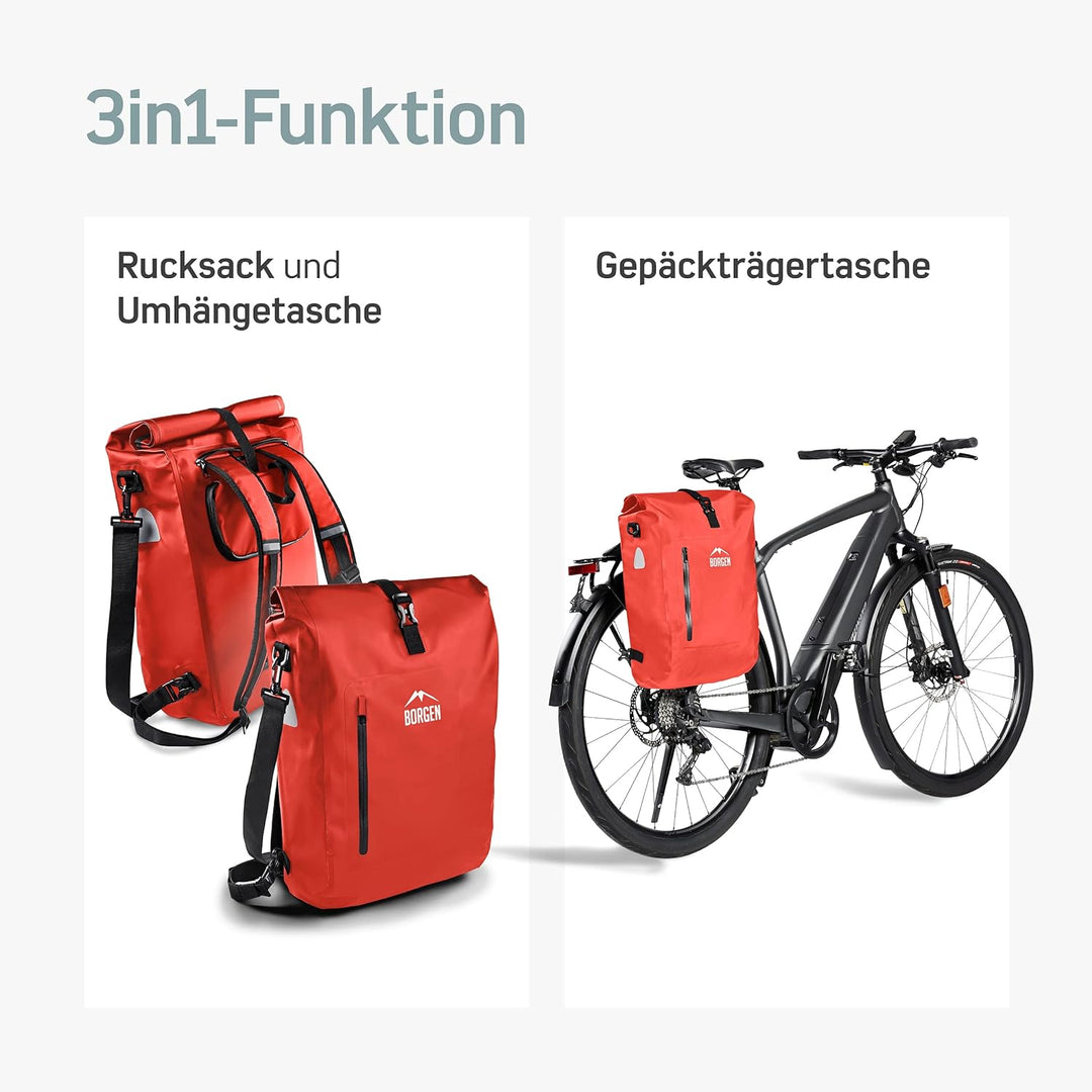 Borgen 3in1 Fahrradtasche für Gepäckträger wasserdicht - Verstärkte Träger (Neuerung 2023) - Verwend