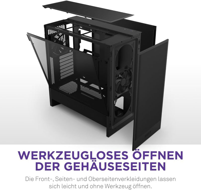 NZXT H5 Flow – Kompaktes ATX-Midi-Tower-PC-Gaming-Gehäuse – Hoher Luftstrom – 2 x 120 mm Lüfter inkl