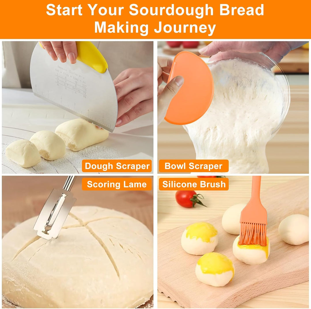 Gärkorb zum Brotbacken inkl.Komplettes Sauerteig-Starter-Set,10-Zoll ovales und 9-Zoll rundes Hefebr