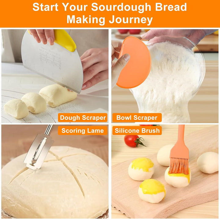 Gärkorb zum Brotbacken inkl.Komplettes Sauerteig-Starter-Set,10-Zoll ovales und 9-Zoll rundes Hefebr