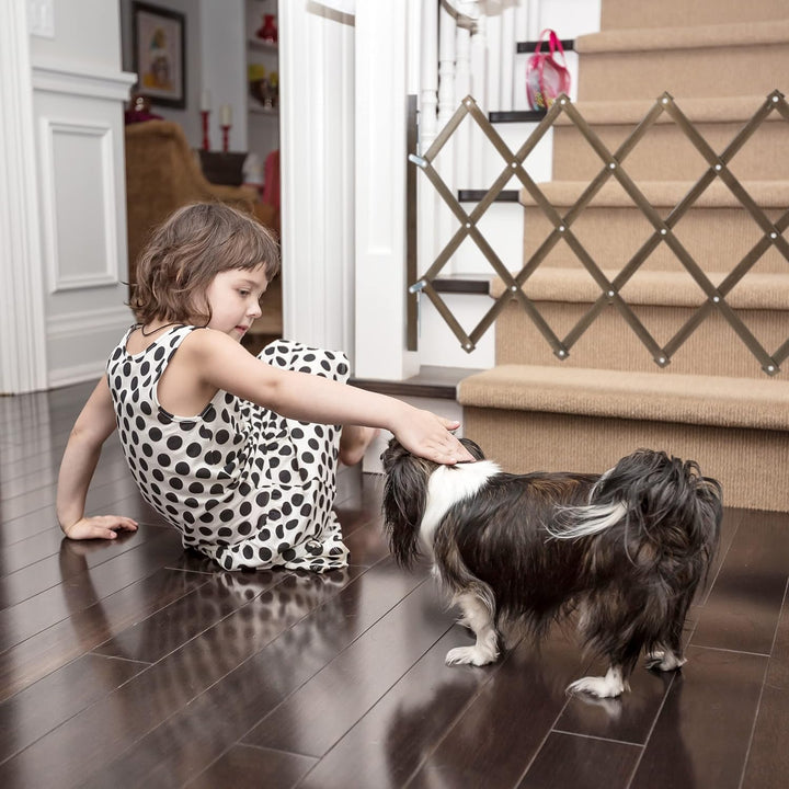 Relaxdays Hundeabsperrgitter, ausziehbar bis 96 cm, 48,5-60 cm hoch, Bambus, Hunde Schutzgitter für