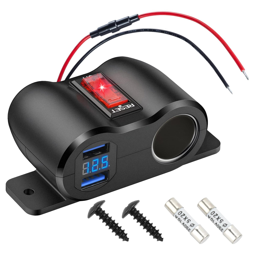 36W Upgraded 12V USB Ladebuchse, Panel mit 180 W Zigarettenanzünder Schnellladebuchse und LED Voltme