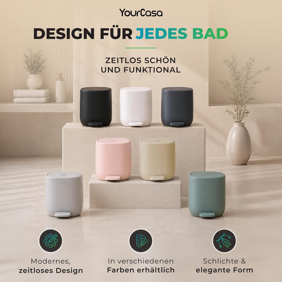 YourCasa Mülleimer Bad [5L] - Elegantes Design - Badeimer - Kosmetikeimer Badezimmer Klein - Badmüll