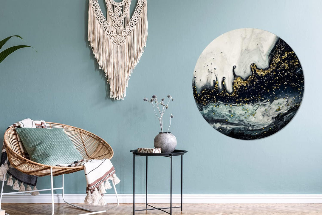 MuchoWow Wandbild Rund Wanddeko Deko Wohnzimmer Bilder 90x90 cm Marmor - Abstrakt - Gold - Luxus, 90
