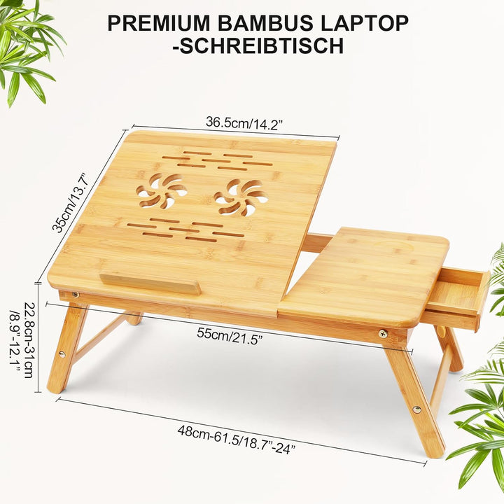 Lap Desk, Laptop-Schreibtisch für Bett, Bambus höhenverstellbarer Winkel Faltbarer Ständer mit Table