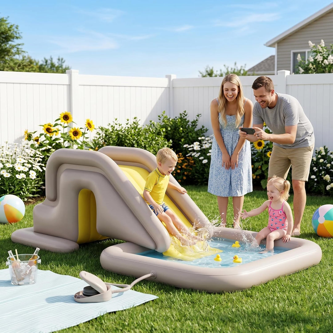 Aufblasbare Poolrutsche, Schwimmbadrutsche mit breiter, mit Wasser befüllbarer Basis – einfache Mont