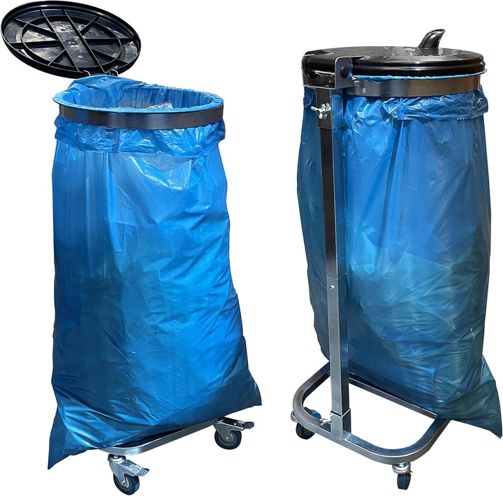 QUICK STAR Müllsackständer mit Deckel und 4 Rollen | Metall Müllsackhalter 120 Liter | Stabiler Müll