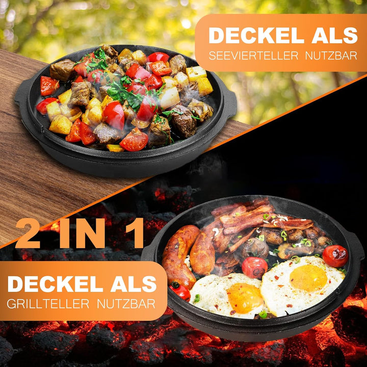 Dutch Oven,Dutch Oven 9 liter, Dutch Oven Double Function,Pre-Seasoned Dutch Oven Set,Gusseisen Dutc