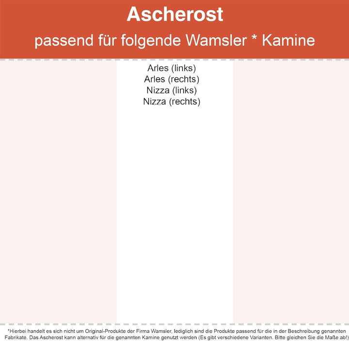 Kaminrost/Ascherost Eckig 319 x 220 x 8 mm passend für Wamsler ** Kaminöfen inkl. Modellübersicht -
