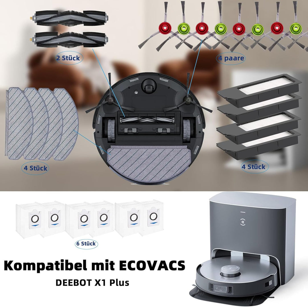Yivy 26 Stück Zubehör Set für Ecovacs DEEBOT X1 Plus Staubsauger, X1+ Ersatzteile: 2 Hauptbürste,8 S
