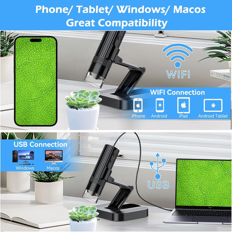 USB Digitales Mikroskop Kamera Lupe - Tragbares WiFi Mikroskop 50X-1000X 1080P mit 8 LED für Erwachs