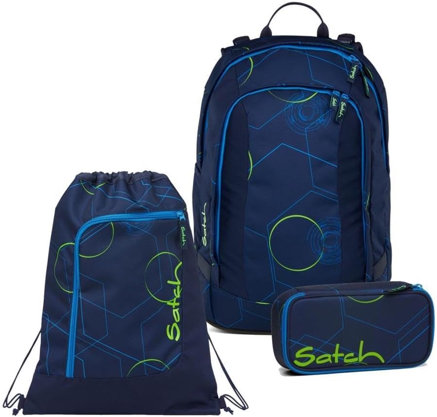 Satch Air Schulrucksack Set 3tlg. inkl. Schlamperbox und Sportbeutel Blue Tech, Blue Tech