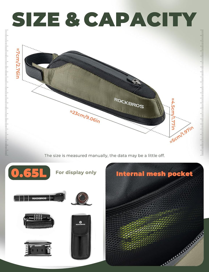 ROCKBROS Fahrradtasche Reflektierende Oberrohrtasche Werkzeugtasche Fahrradzubehör 0,65L Schwarz für