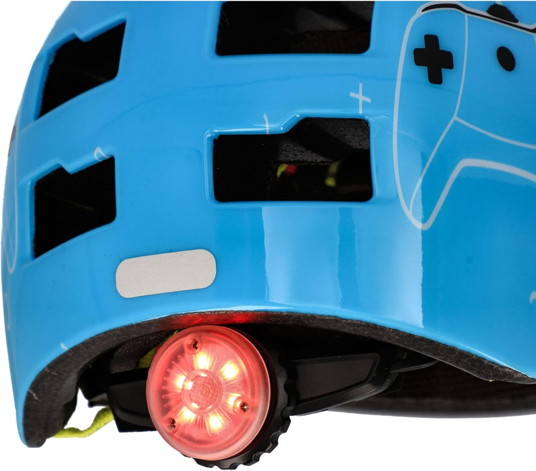 FISCHER BMX Kinder-Helm, Fahrradhelm, Radhelm, Dirt Bike Helm Plus mit integriertem LED-Rücklicht XS