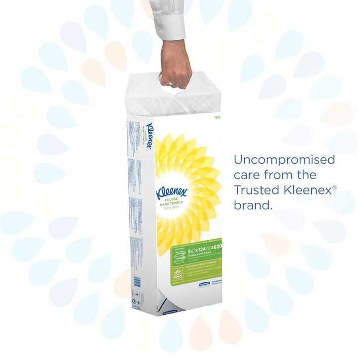Kleenex Ultra Handtücher mit Interfold-Faltung 7979 – 1 x 5 Packungen mit je 124 weissen, 2-lagigen