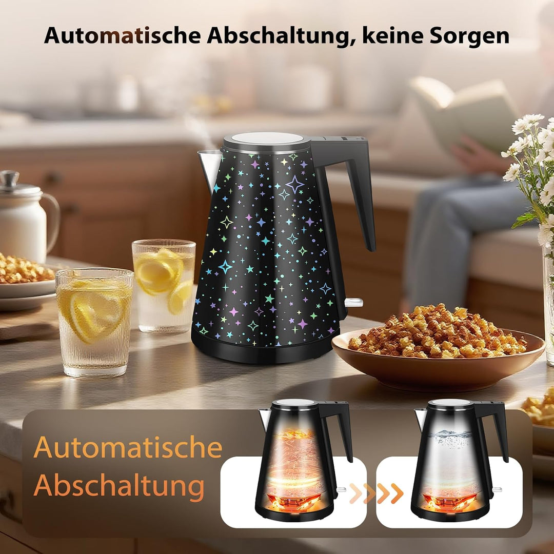 1,2L Kabelloser Edelstahl Wasserkocher – BPA-frei, 1000W Schnellkochender Teekocher, Metall Design,