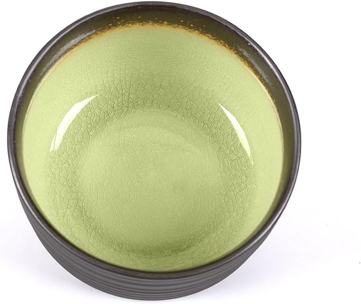 Matcha-Set 4-teilig, bestehend aus 2 Matchaschalen anthrazit/grün mit Craquelé-Muster, Matchalöffel