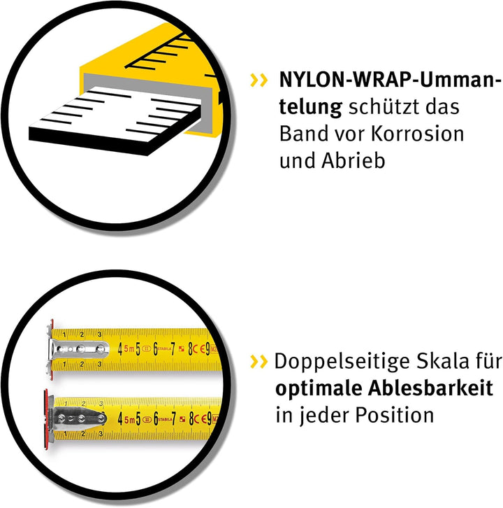 STABILA Taschenbandmass BM 300, 8 m (26'), doppelseitige cm/inch-Skala, SPIKES-Haken 8m, cm/inch, 8m