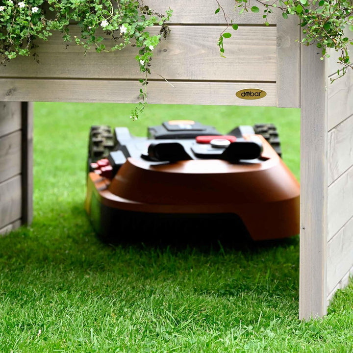 dobar® Grosse Mähroboter-Garage aus Holz mit Pflanzkasten inkl. Folie - Rasenmäher Garage - 79 x 73