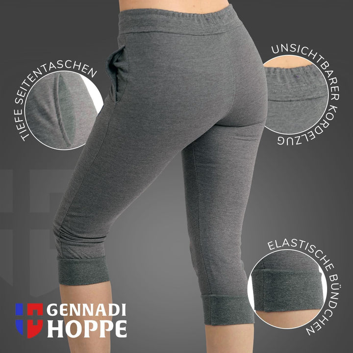 Gennadi Hoppe Damen 3/4 Trainingshose Sporthose kurz Hose Sport &amp; Fitness Shorts S Dunkel Grau, S Du