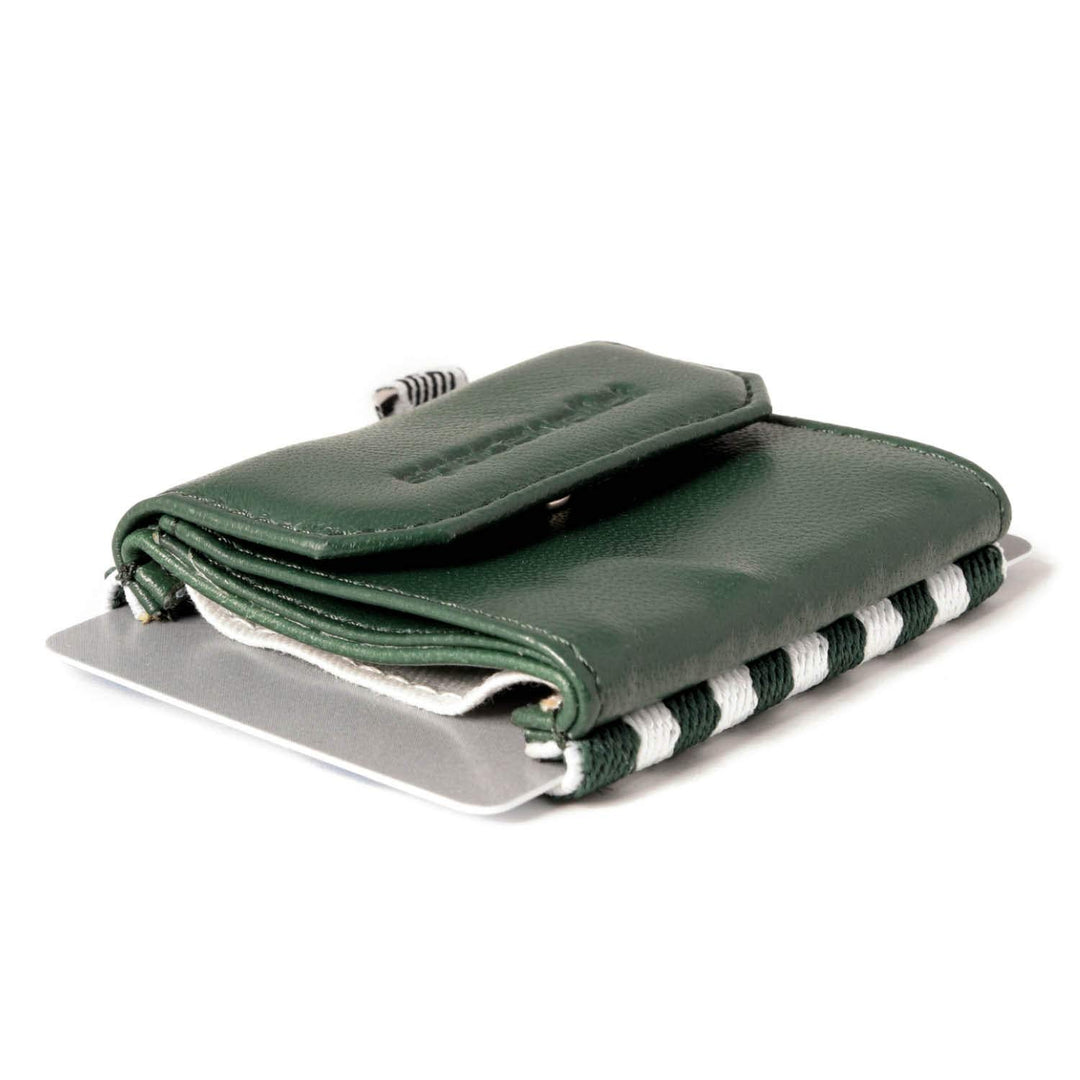 Space Products ® Mini Geldbörse grün-gestreift I Sehr kleines Echtleder Wallet/Portemonnaie mit Münz