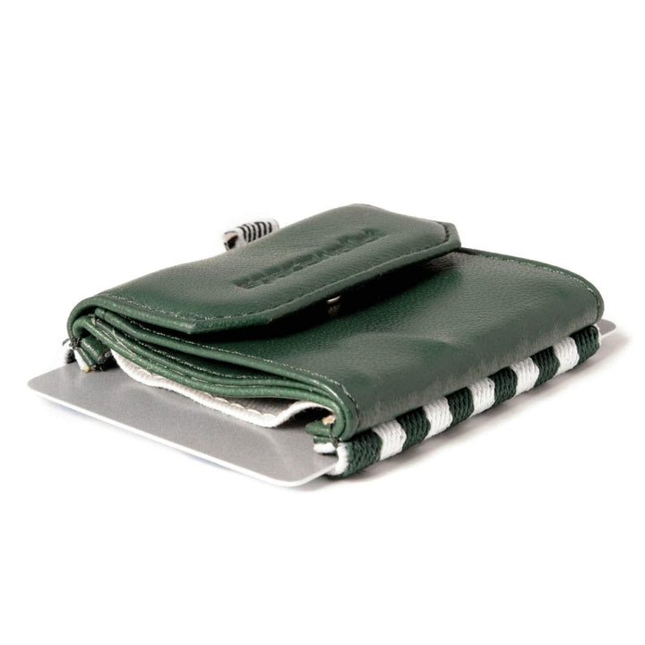 Space Products ® Mini Geldbörse grün-gestreift I Sehr kleines Echtleder Wallet/Portemonnaie mit Münz