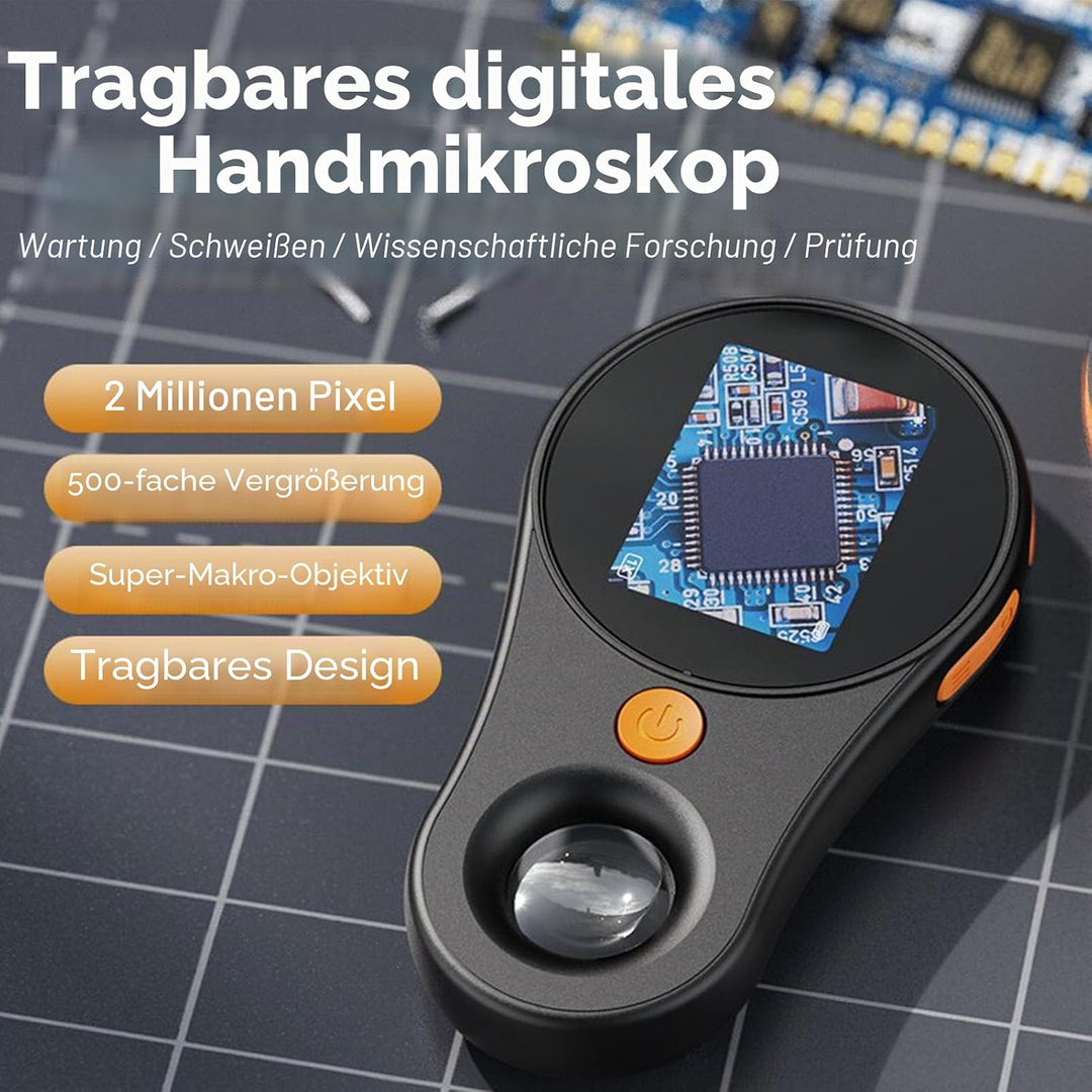 Handy Mikroskop, 500-fache Vergrösserung, 2 MP 1920 x 1080P HD Handheld Taschenmikroskop mit Bildsch