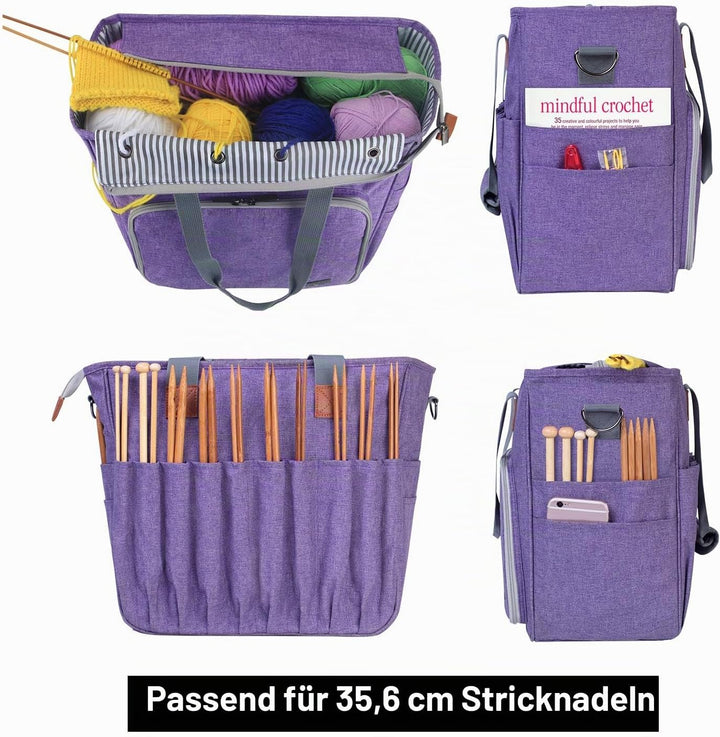 Luxja Stricktasche mit Schultergurt, Garn Tasche, Handarbeitstasche Aufbewahrung für Wolle, Projekte