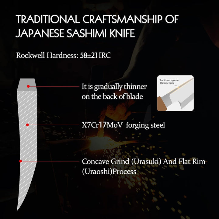 HEZHEN- 270mm Yanagiba-Messer,Japanischer Stil Schmieden von Stahl Sashimi-Messer,Sushi-Messer Filet