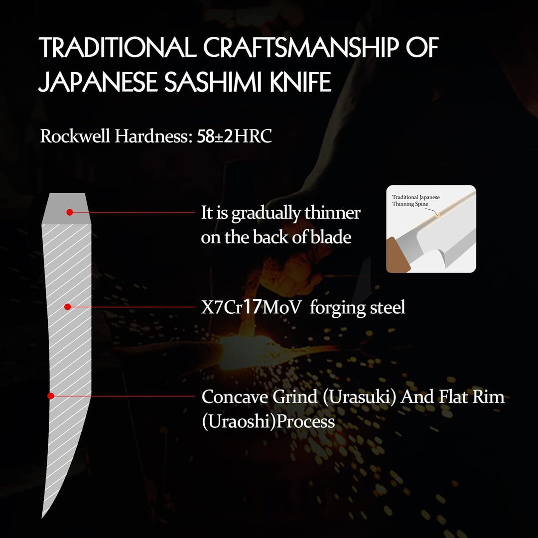 HEZHEN 240mm Sashimi Messer, Sushi Yanagiba Messer, Olivenholz Griff Messerkoffer aus Holz 240 Sashi