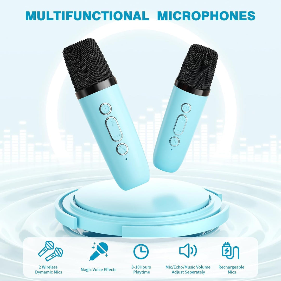 Mini-Karaoke-Maschine mit 2 kabellosen Mikrofonen, Top-Tragbare Bluetooth-Karaoke-Maschine für Kinde